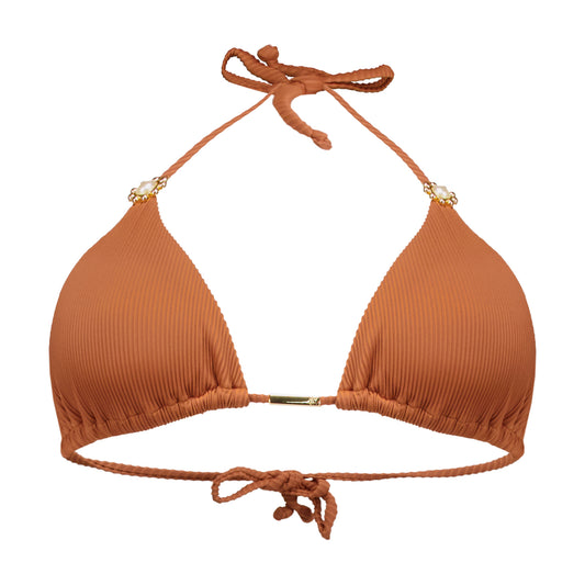 Juliana Ribbed Terracotta Triangle Bikini Top