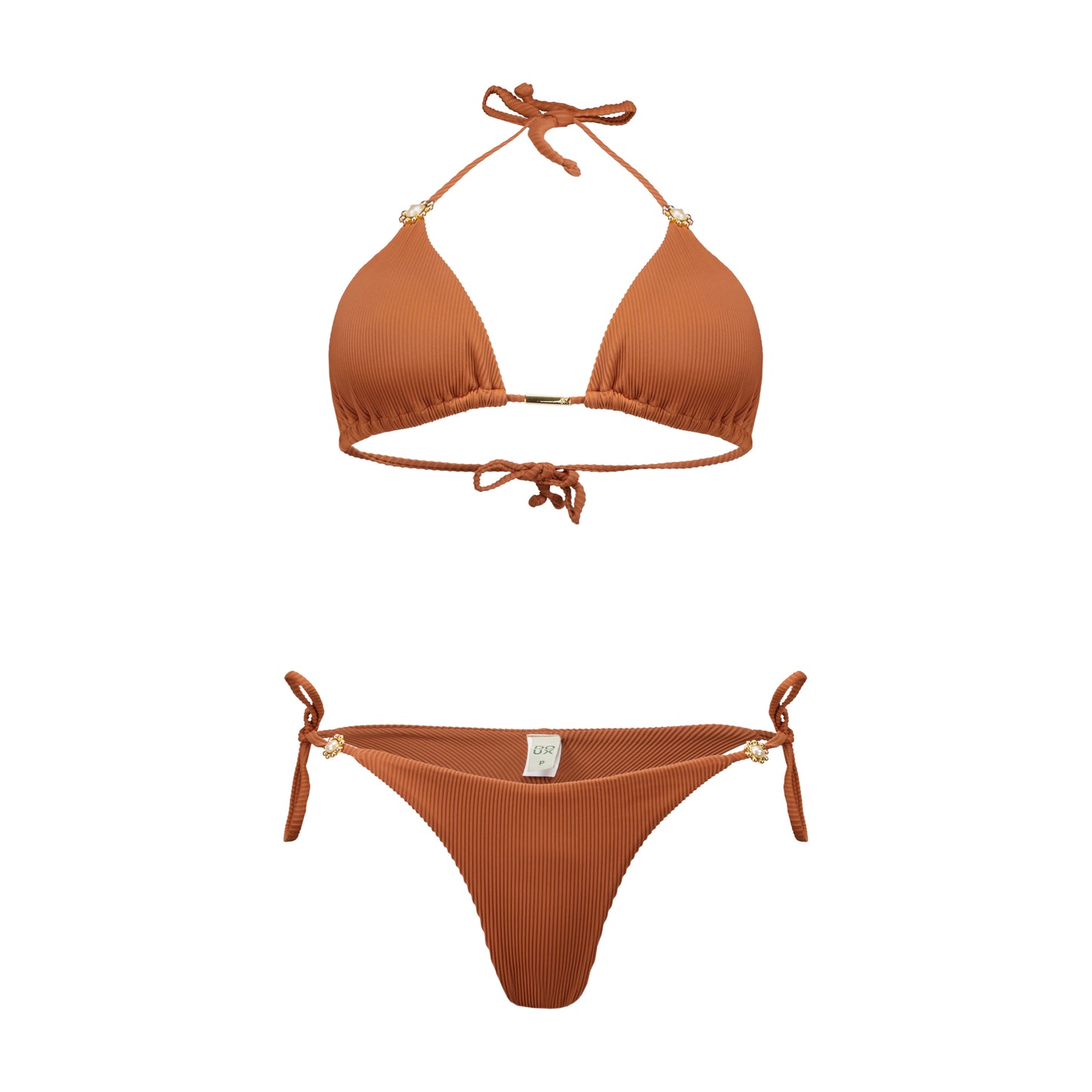 Juliana Ribbed Terracotta Triangle Bikini Top